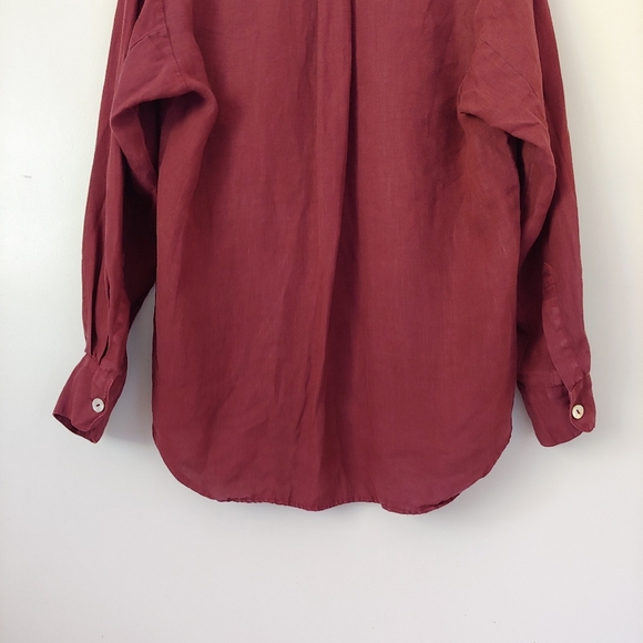 Bryn Walker Linen Button Down Shirt Burgundy Size X-Small - Picture 8 of 16